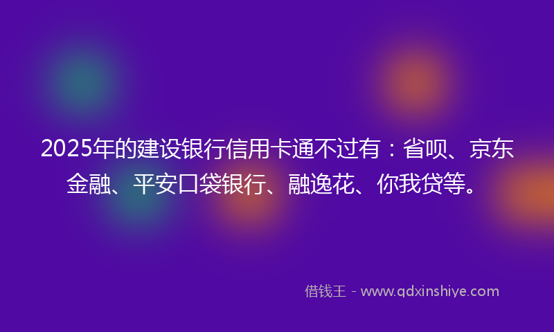2025年的建设银行信用卡通不过有：省呗、京东金融、平安口袋银行、融逸花、你我贷等。
