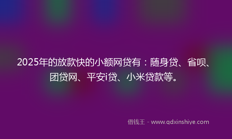 2025年的放款快的小额网贷有：随身贷、省呗、团贷网、平安i贷、小米贷款等。