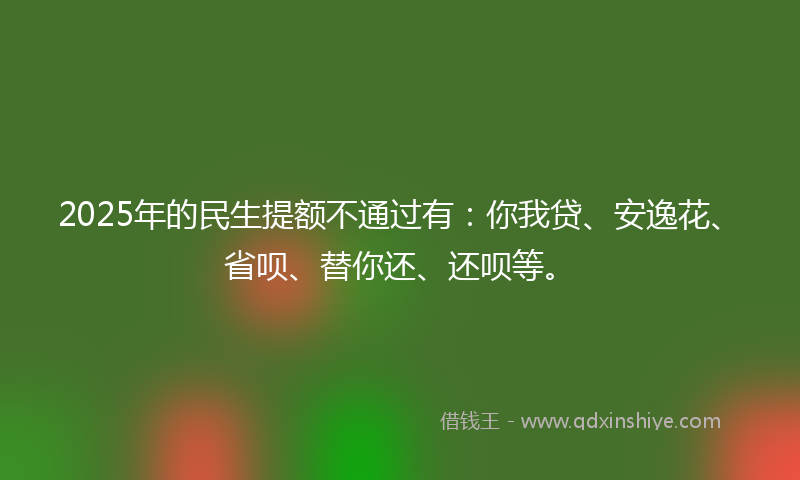 2025年的民生提额不通过有：你我贷、安逸花、省呗、替你还、还呗等。