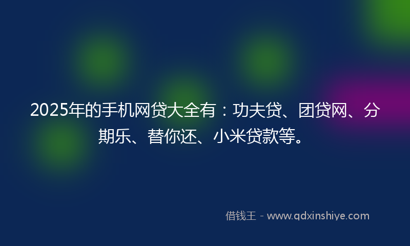 2025年的手机网贷大全有：功夫贷、团贷网、分期乐、替你还、小米贷款等。