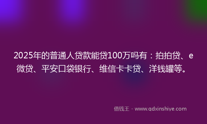 2025年的普通人贷款能贷100万吗有：拍拍贷、e微贷、平安口袋银行、维信卡卡贷、洋钱罐等。
