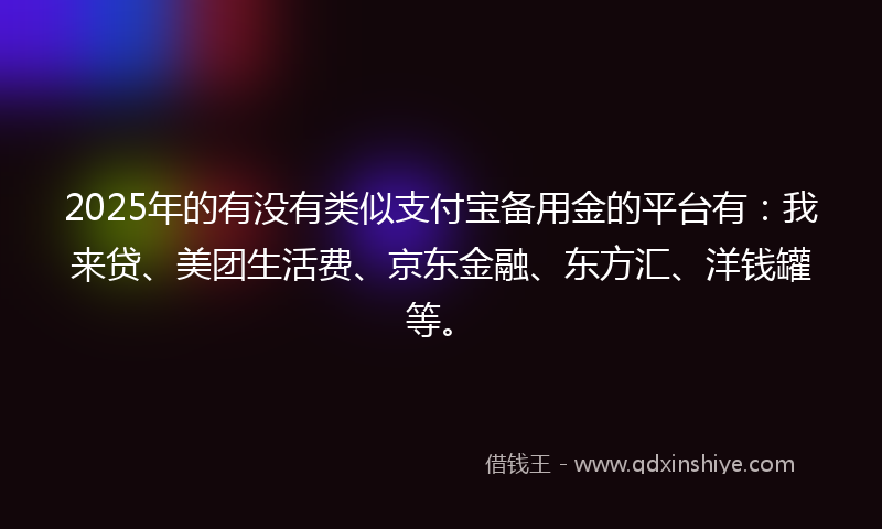 2025年的有没有类似支付宝备用金的平台有：我来贷、美团生活费、京东金融、东方汇、洋钱罐等。