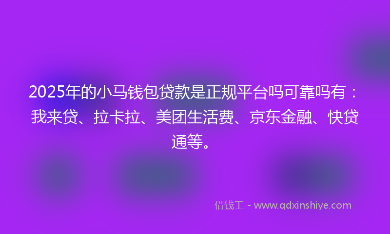 2025年的小马钱包贷款是正规平台吗可靠吗有：我来贷、拉卡拉、美团生活费、京东金融、快贷通等。