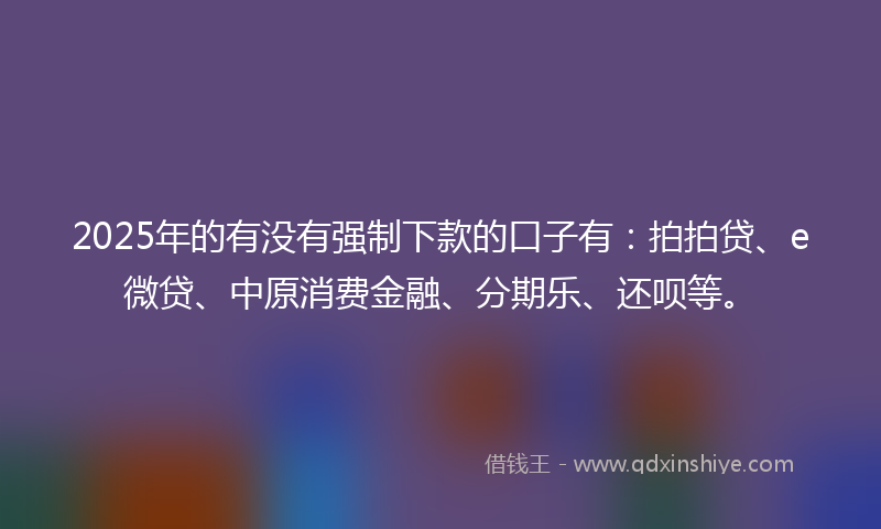 2025年的有没有强制下款的口子有：拍拍贷、e微贷、中原消费金融、分期乐、还呗等。