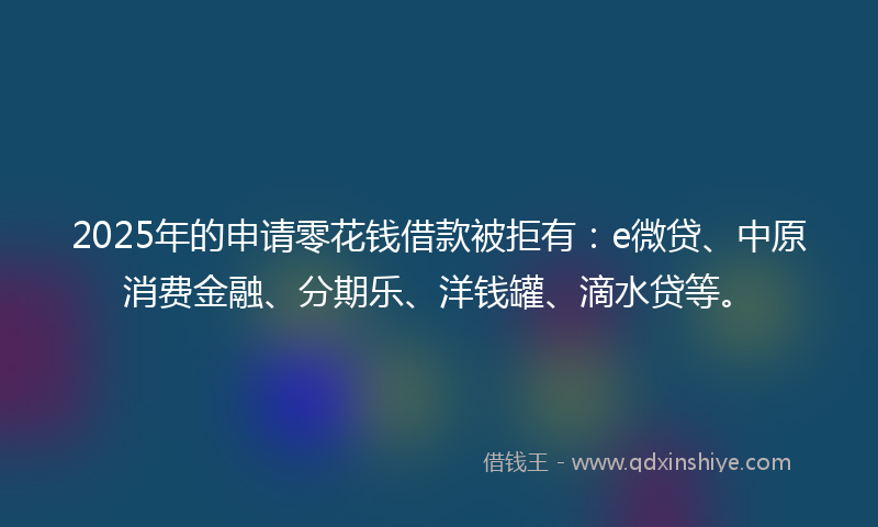 2025年的申请零花钱借款被拒有：e微贷、中原消费金融、分期乐、洋钱罐、滴水贷等。