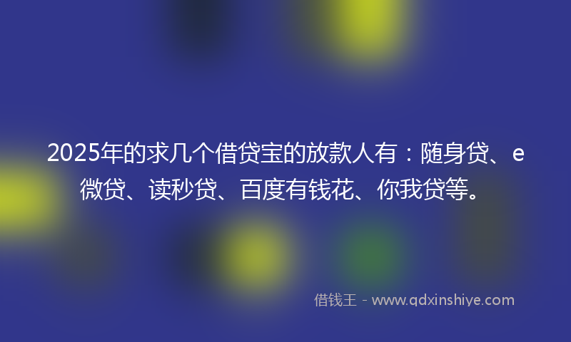 2025年的求几个借贷宝的放款人有：随身贷、e微贷、读秒贷、百度有钱花、你我贷等。