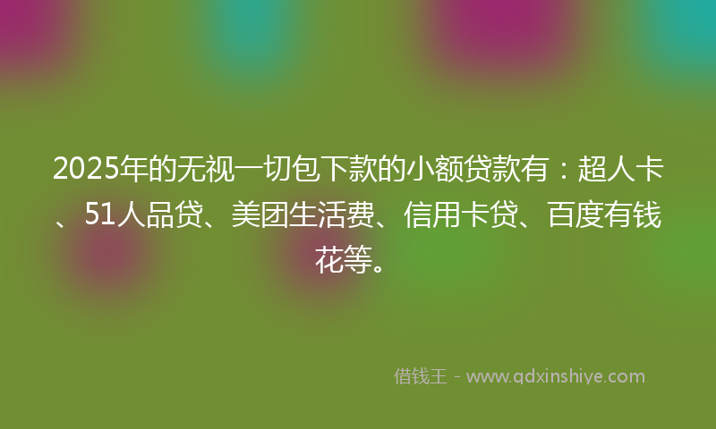 2025年的无视一切包下款的小额贷款有：超人卡、51人品贷、美团生活费、信用卡贷、百度有钱花等。