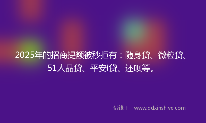 2025年的招商提额被秒拒有：随身贷、微粒贷、51人品贷、平安i贷、还呗等。