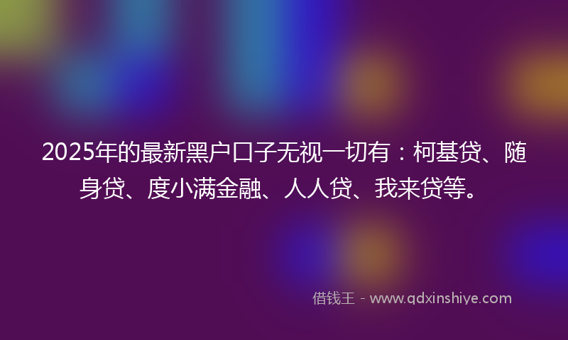 2025年的最新黑户口子无视一切有：柯基贷、随身贷、度小满金融、人人贷、我来贷等。