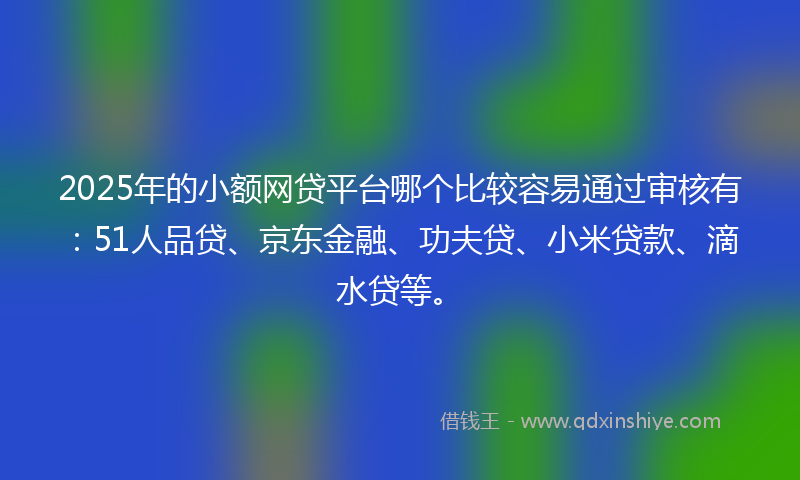 2025年的小额网贷平台哪个比较容易通过审核有：51人品贷、京东金融、功夫贷、小米贷款、滴水贷等。