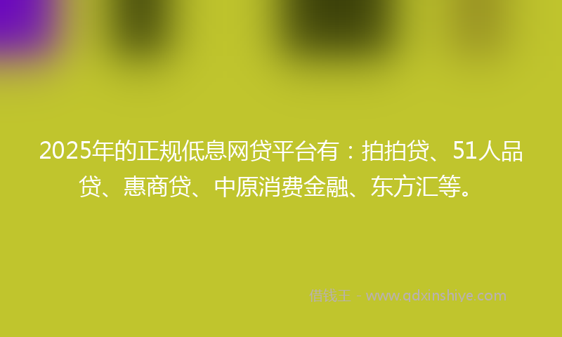 2025年的正规低息网贷平台有：拍拍贷、51人品贷、惠商贷、中原消费金融、东方汇等。