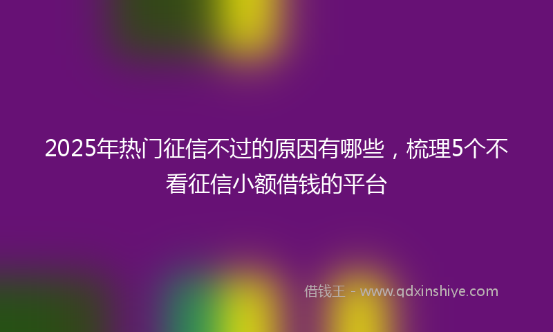 2025年热门征信不过的原因有哪些，梳理5个不看征信小额借钱的平台