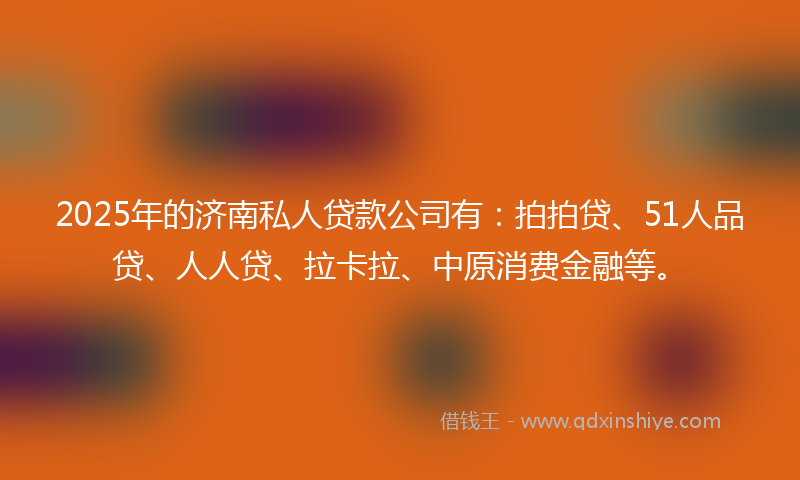 2025年的济南私人贷款公司有：拍拍贷、51人品贷、人人贷、拉卡拉、中原消费金融等。