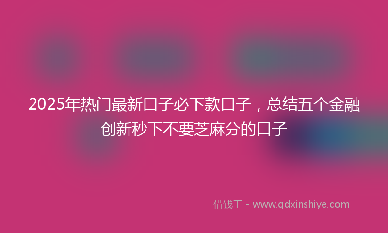 2025年热门最新口子必下款口子，总结五个金融创新秒下不要芝麻分的口子