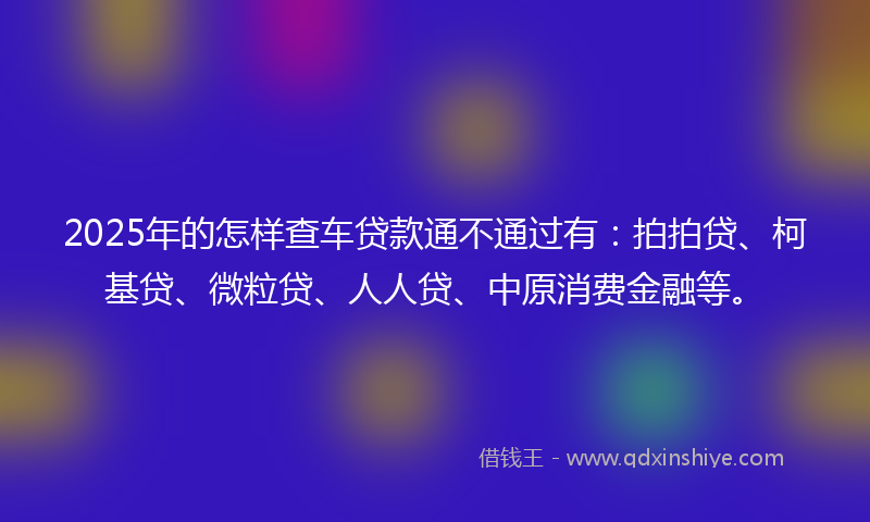 2025年的怎样查车贷款通不通过有：拍拍贷、柯基贷、微粒贷、人人贷、中原消费金融等。