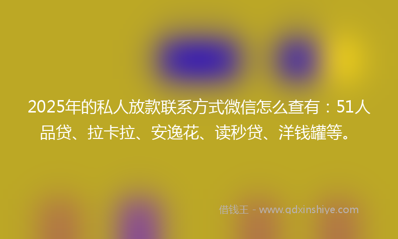 2025年的私人放款联系方式微信怎么查有：51人品贷、拉卡拉、安逸花、读秒贷、洋钱罐等。