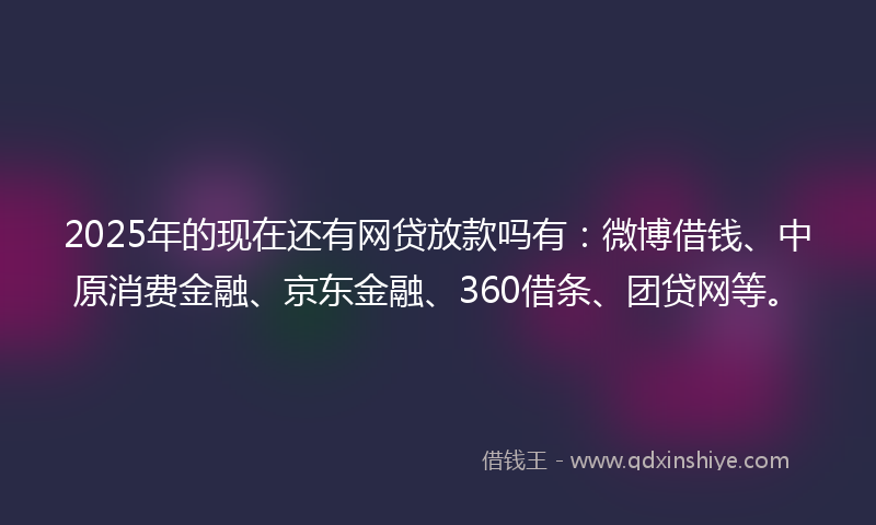 2025年的现在还有网贷放款吗有：微博借钱、中原消费金融、京东金融、360借条、团贷网等。