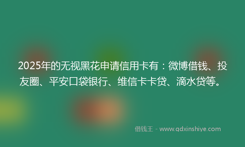 2025年的无视黑花申请信用卡有：微博借钱、投友圈、平安口袋银行、维信卡卡贷、滴水贷等。