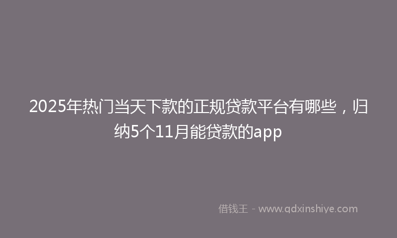 2025年热门当天下款的正规贷款平台有哪些，归纳5个11月能贷款的app