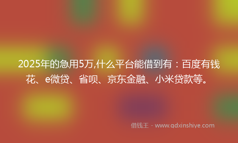 2025年的急用5万,什么平台能借到有：百度有钱花、e微贷、省呗、京东金融、小米贷款等。