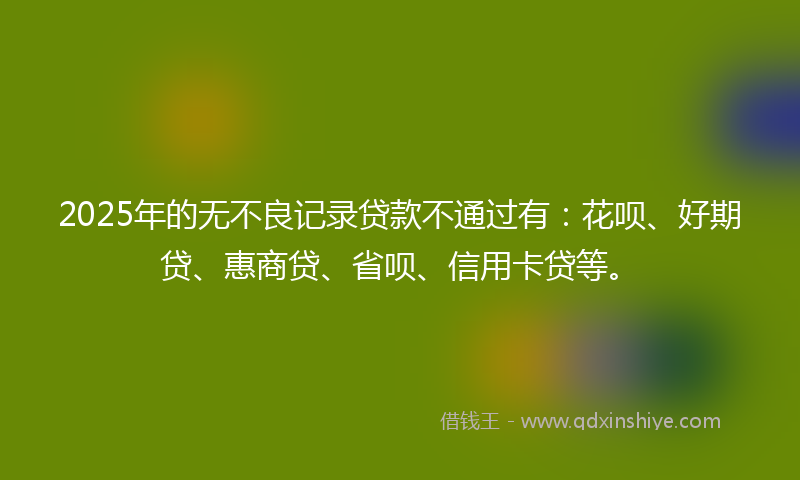2025年的无不良记录贷款不通过有：花呗、好期贷、惠商贷、省呗、信用卡贷等。