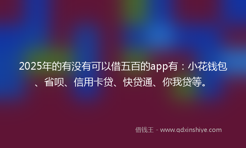 2025年的有没有可以借五百的app有：小花钱包、省呗、信用卡贷、快贷通、你我贷等。