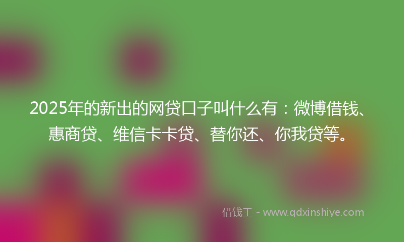 2025年的新出的网贷口子叫什么有：微博借钱、惠商贷、维信卡卡贷、替你还、你我贷等。