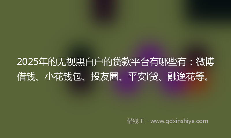 2025年的无视黑白户的贷款平台有哪些有：微博借钱、小花钱包、投友圈、平安i贷、融逸花等。