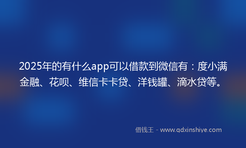 2025年的有什么app可以借款到微信有：度小满金融、花呗、维信卡卡贷、洋钱罐、滴水贷等。