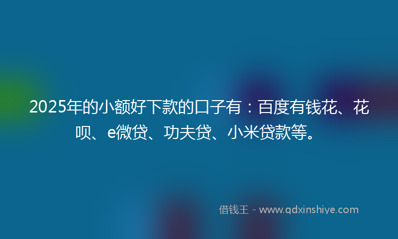 2025年的小额好下款的口子有：百度有钱花、花呗、e微贷、功夫贷、小米贷款等。