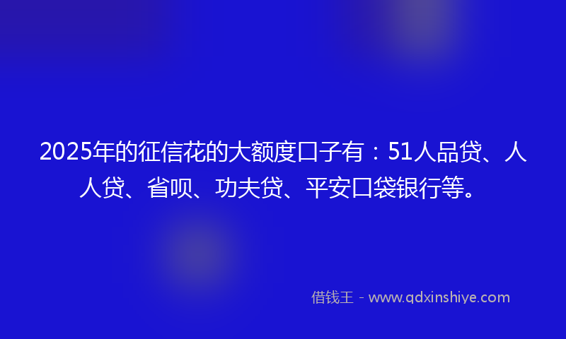 2025年的征信花的大额度口子有：51人品贷、人人贷、省呗、功夫贷、平安口袋银行等。