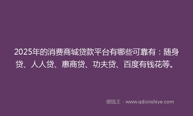 2025年的消费商城贷款平台有哪些可靠有：随身贷、人人贷、惠商贷、功夫贷、百度有钱花等。