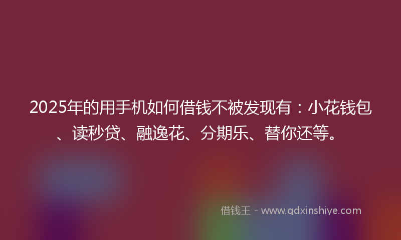 2025年的用手机如何借钱不被发现有：小花钱包、读秒贷、融逸花、分期乐、替你还等。
