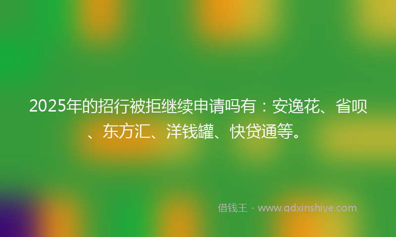 2025年的招行被拒继续申请吗有：安逸花、省呗、东方汇、洋钱罐、快贷通等。