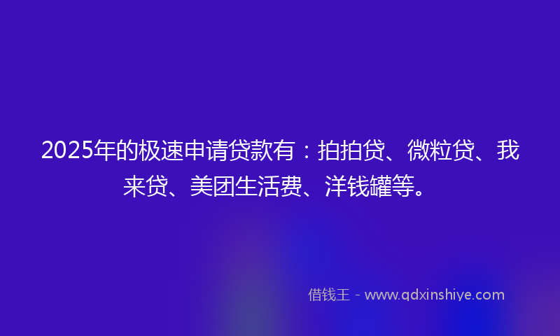 2025年的极速申请贷款有：拍拍贷、微粒贷、我来贷、美团生活费、洋钱罐等。