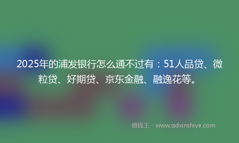 2025年的浦发银行怎么通不过有：51人品贷、微粒贷、好期贷、京东金融、融逸花等。