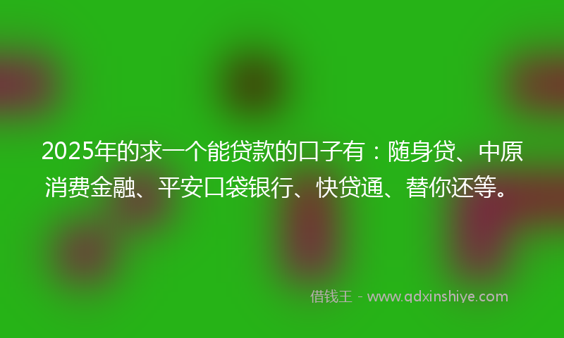 2025年的求一个能贷款的口子有：随身贷、中原消费金融、平安口袋银行、快贷通、替你还等。