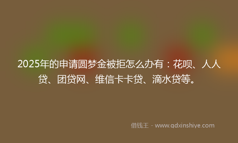 2025年的申请圆梦金被拒怎么办有：花呗、人人贷、团贷网、维信卡卡贷、滴水贷等。