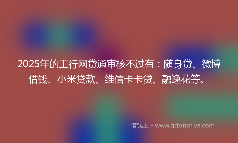 2025年的工行网贷通审核不过有：随身贷、微博借钱、小米贷款、维信卡卡贷、融逸花等。