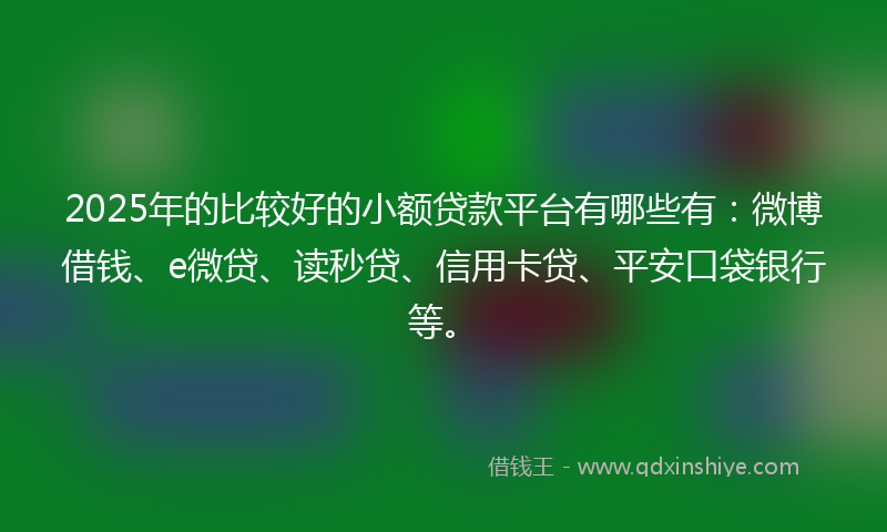 2025年的比较好的小额贷款平台有哪些有：微博借钱、e微贷、读秒贷、信用卡贷、平安口袋银行等。