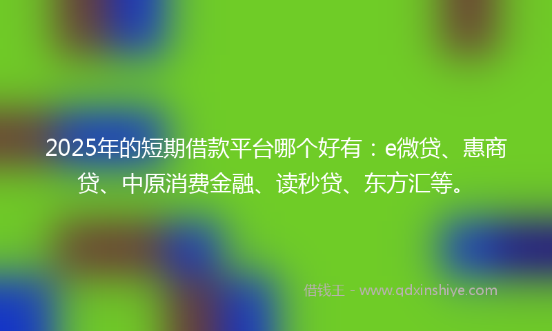 2025年的短期借款平台哪个好有：e微贷、惠商贷、中原消费金融、读秒贷、东方汇等。