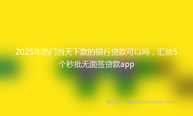 2025年热门当天下款的银行贷款可以吗，汇总5个秒批无面签贷款app