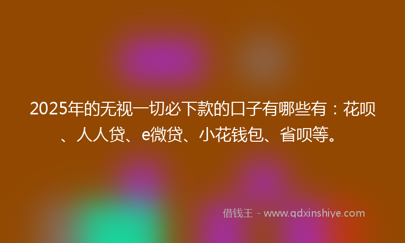 2025年的无视一切必下款的口子有哪些有：花呗、人人贷、e微贷、小花钱包、省呗等。