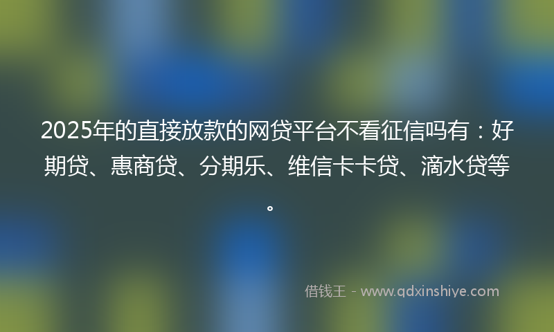 2025年的直接放款的网贷平台不看征信吗有：好期贷、惠商贷、分期乐、维信卡卡贷、滴水贷等。