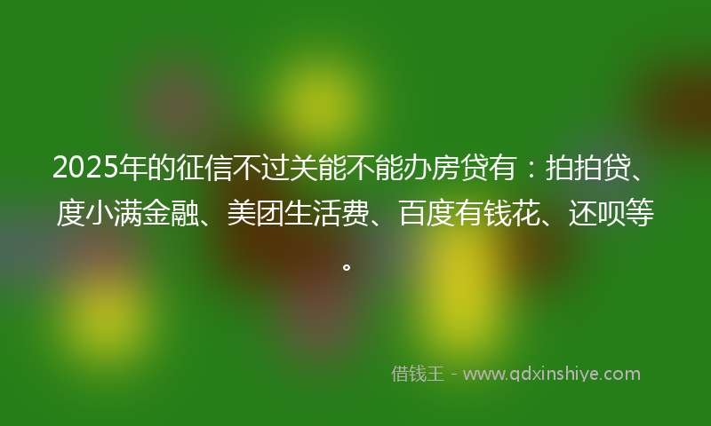 2025年的征信不过关能不能办房贷有：拍拍贷、度小满金融、美团生活费、百度有钱花、还呗等。
