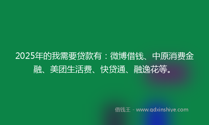 2025年的我需要贷款有：微博借钱、中原消费金融、美团生活费、快贷通、融逸花等。