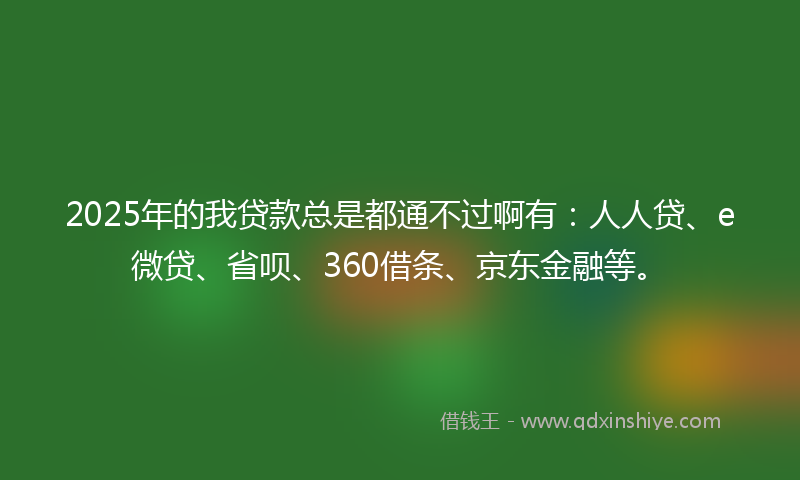 2025年的我贷款总是都通不过啊有：人人贷、e微贷、省呗、360借条、京东金融等。