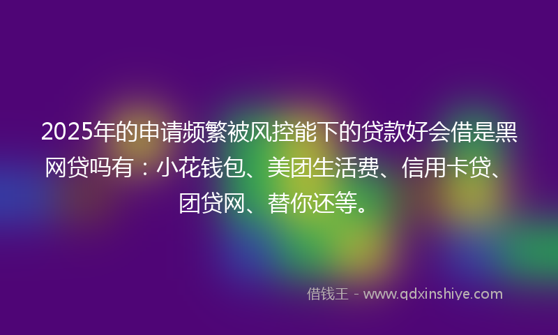 2025年的申请频繁被风控能下的贷款好会借是黑网贷吗有：小花钱包、美团生活费、信用卡贷、团贷网、替你还等。