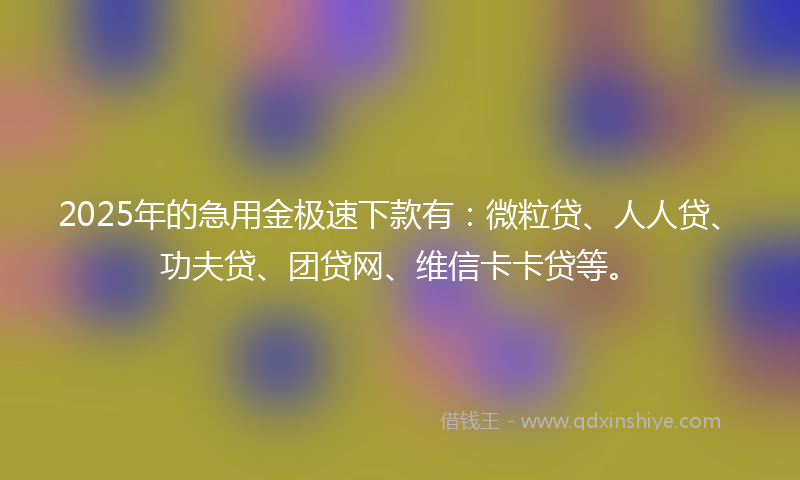2025年的急用金极速下款有：微粒贷、人人贷、功夫贷、团贷网、维信卡卡贷等。
