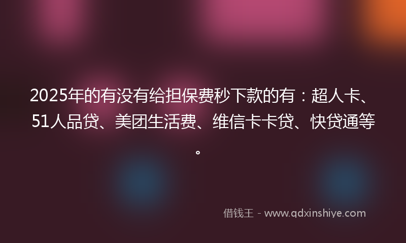 2025年的有没有给担保费秒下款的有：超人卡、51人品贷、美团生活费、维信卡卡贷、快贷通等。